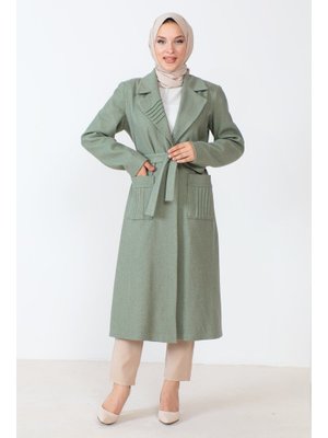 Mint Yeşili Beli Kuşaklı Kaşe Kaban Mint Yeşili Beli Kuşaklı Kaşe Kaban