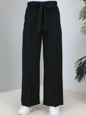 Siyah Yüksek Bel Bol Paça Kumaş Pantolon