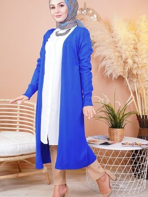 Saks Mavisi Mevsimlik Uzun Triko Hırka Saks Mavisi Mevsimlik Uzun Triko Hırka