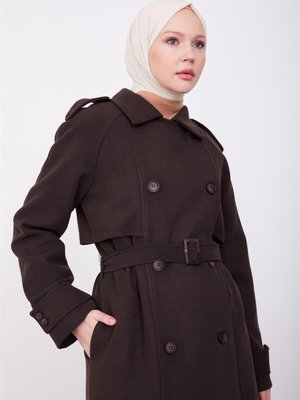 Seyyar Apoletli Tam Kruvaze Manto Acı Kahve