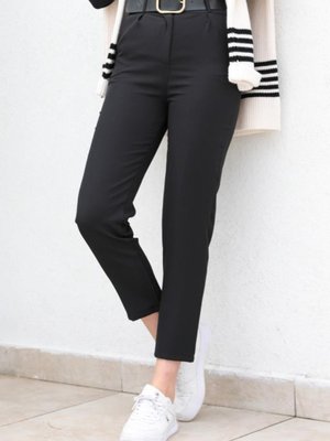 Kemerli Kumaş Pantolon Siyah