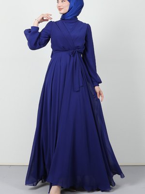 Önü Çapraz Şifon Elbise Gece Mavi Önü Çapraz Şifon Elbise Gece Mavi