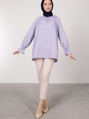 Oversize Kesim Manşet Detaylı Tunik Lila Oversize Kesim Manşet Detaylı Tunik Lila