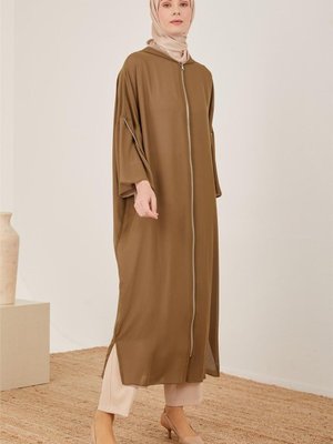 Çift Taraflı Kolu Taşlı Ferace Gri