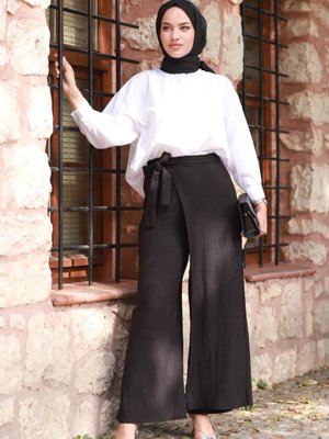 Lona Beli Lastikli Pantolon Siyah
