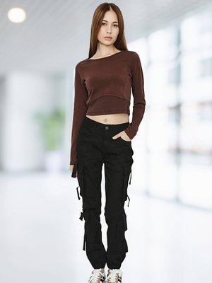 Siyah Cep Detaylı Kargo Pantolon Siyah Cep Detaylı Kargo Pantolon