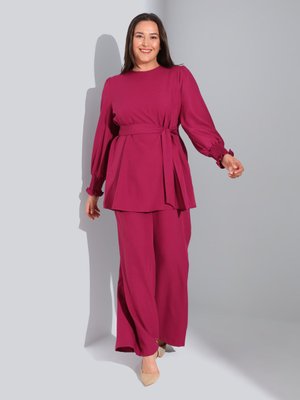 Bağlama Detaylı Büyük Beden Takım Vişne