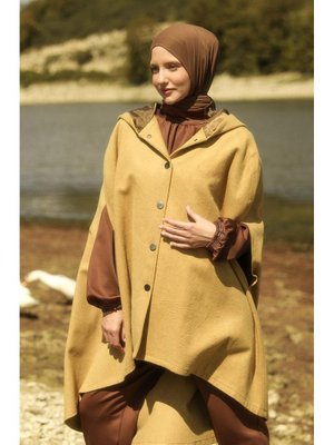 Hardal Kapüşonlu Kaşe Panço