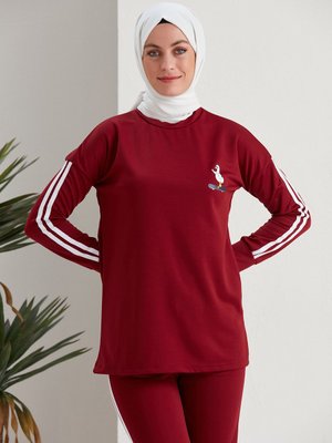 Baskılı Şerit Detaylı İkili Takım Bordo Baskılı Şerit Detaylı İkili Takım Bordo