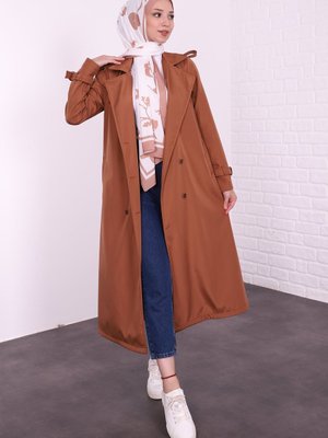 Manşet Kuşak Detaylı Trençkot Camel