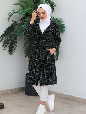 Çizgi Detay Kemerli Tüvit Kap Siyah