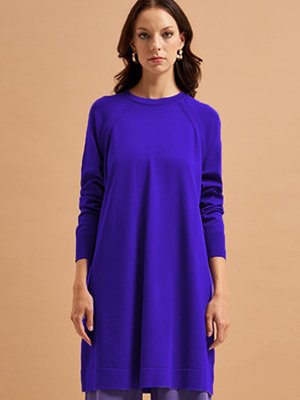 Merserize Bilek Detaylı Basic Tunik Saks