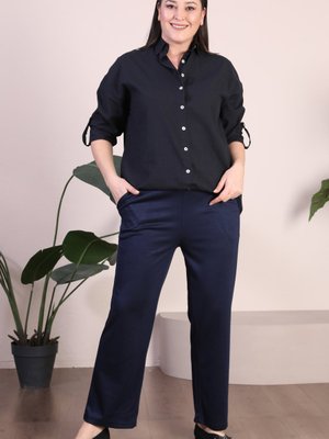 Kadin Beli Lastikli Buyuk Beden Likralı Bol Paça Mevsimlik Pantolon