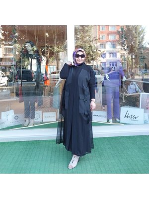 File Detaylı Yelek Siyah