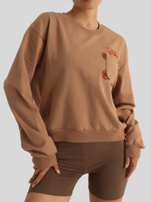 Camel Cebi Ayıcık Nakışlı İki İplik Sweat