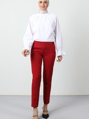 Beli Düğmeli Pantolon Bordo Beli Düğmeli Pantolon Bordo