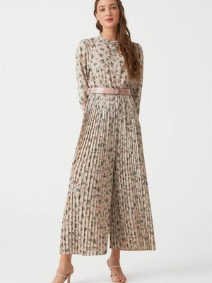 Piliseli Yaprak Desenli Yeşil Tulum