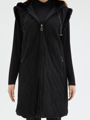 Kapüşonlu Kürk Detaylı Yelek