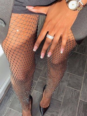 Siyah Taşlı File Pantolon