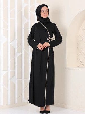 Yandan Bağlamalı Namaz Elbisesi Siyah 3000rm