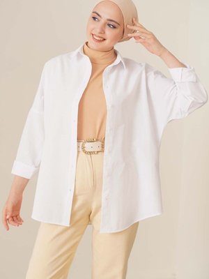 Oversize Basic Gömlek Beyaz