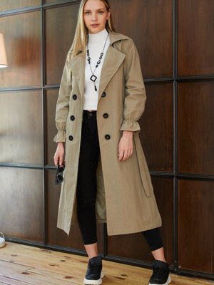 Düğmeli Uzun Trençkot
