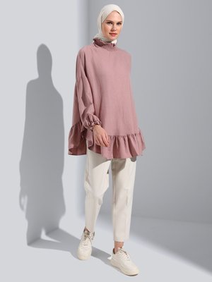 Koyu Gül Aerobin Volan Detaylı Tunik