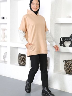 Çizgi Detaylı Sweatshirt Vizon Çizgi Detaylı Sweatshirt Vizon