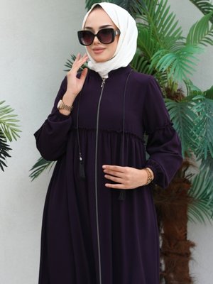 Lal Fırfır Detaylı Ferace Mürdüm