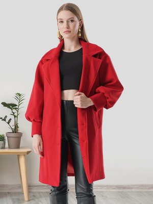 Kırmızı Balon Kol Uzun Kaşe Kaban Kırmızı Balon Kol Uzun Kaşe Kaban