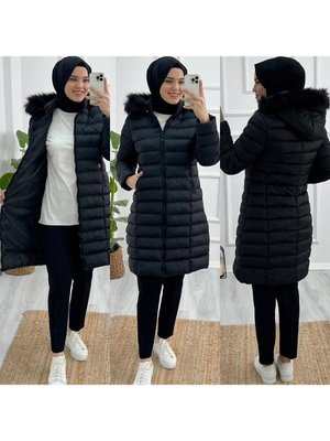 Afra Sıcacık Tutacak Tam Dolum Elyaf Kapüşonlu Şişme Mont