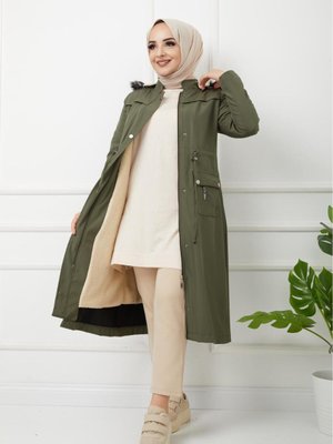 Kadın İçi Kürklü Bondit Kumaş Su Geçirmez Kışlık Mont Fermuarlı Özaltay