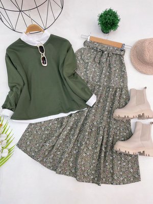 Kadın Çicek Desenli Etekli Takım