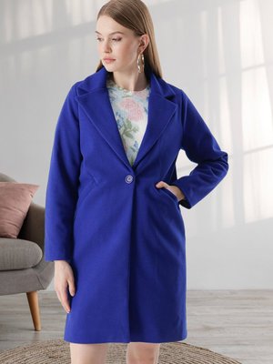 Saks Mavi Yakalı Kaşe Kaban Saks Mavi Yakalı Kaşe Kaban