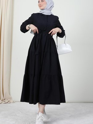 Standart Yaka Düğmeli Elbise Lacivert Standart Yaka Düğmeli Elbise Lacivert