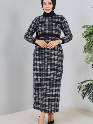 Cep Aksesuarlı Kışlık Elbise Lacivert