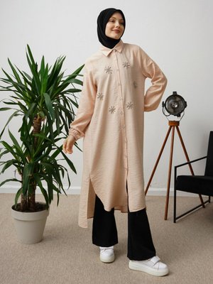 Bisküvi İnci Detaylı Uzun Tunik