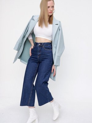 Koyu Mavi Clot Mom Jean Kot Pantolon