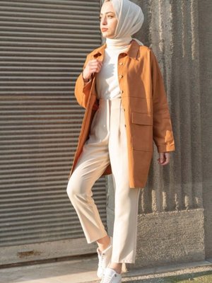 Kahverengi Çift Cepli Gabardin Gömlek Kahverengi Çift Cepli Gabardin Gömlek