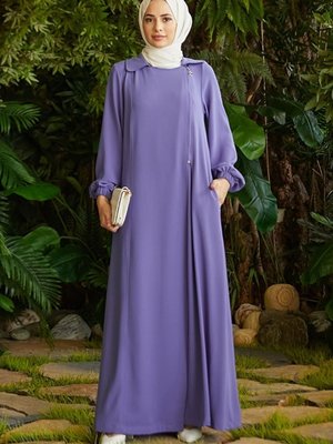 Krep Yan Fermuarlı Ferace Eflatun