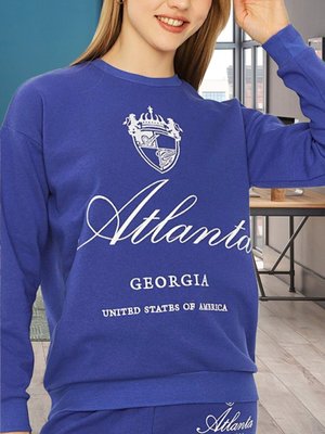 Mavi Yazı Detaylı Örme Sweatshirt