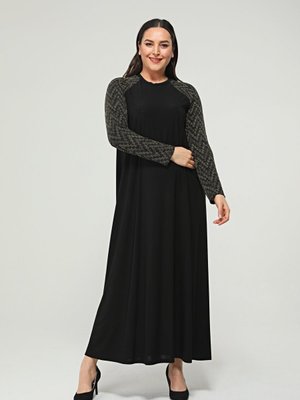 Orta Beden Kolları Desenli Sandy Elbise