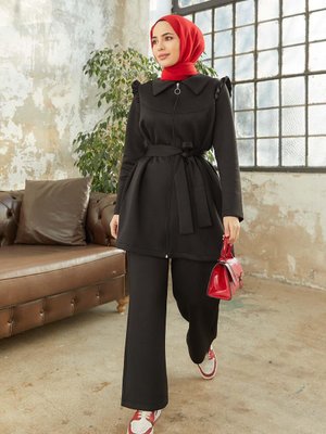 Omuzu Fırfırlı Scuba Takım Siyah