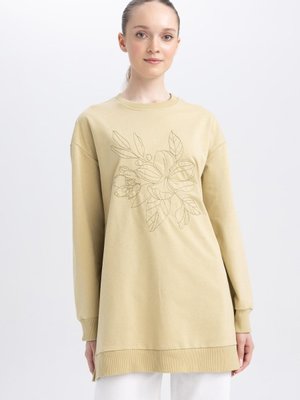 Regular Fit Bisiklet Yaka Işlemeli Sweatshirt Tunik