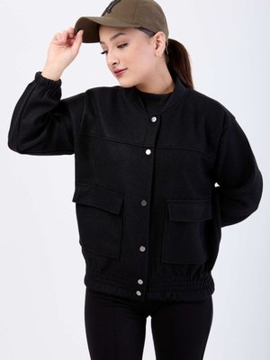 Sıyah Cepli Kaşe Bomber Ceket