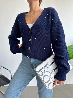 Taş Detaylı Triko Hırka Lacivert Taş Detaylı Triko Hırka Lacivert