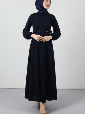 Kemerli Kloş Elbise Lacivert Kemerli Kloş Elbise Lacivert