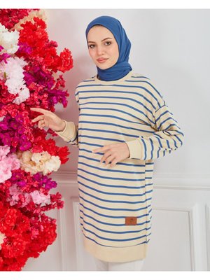 Triko İki İplik Pamuklu Çizgili Model Tunik