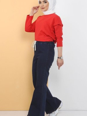 Ispanyol Paça Kot Pantolon Koyu Mavi Ispanyol Paça Kot Pantolon Koyu Mavi