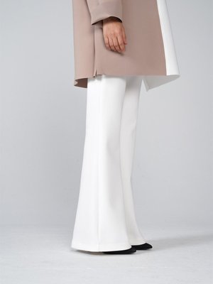 Scuba Kumaş Ispanyol Paça Sasha Pantolon Beyaz